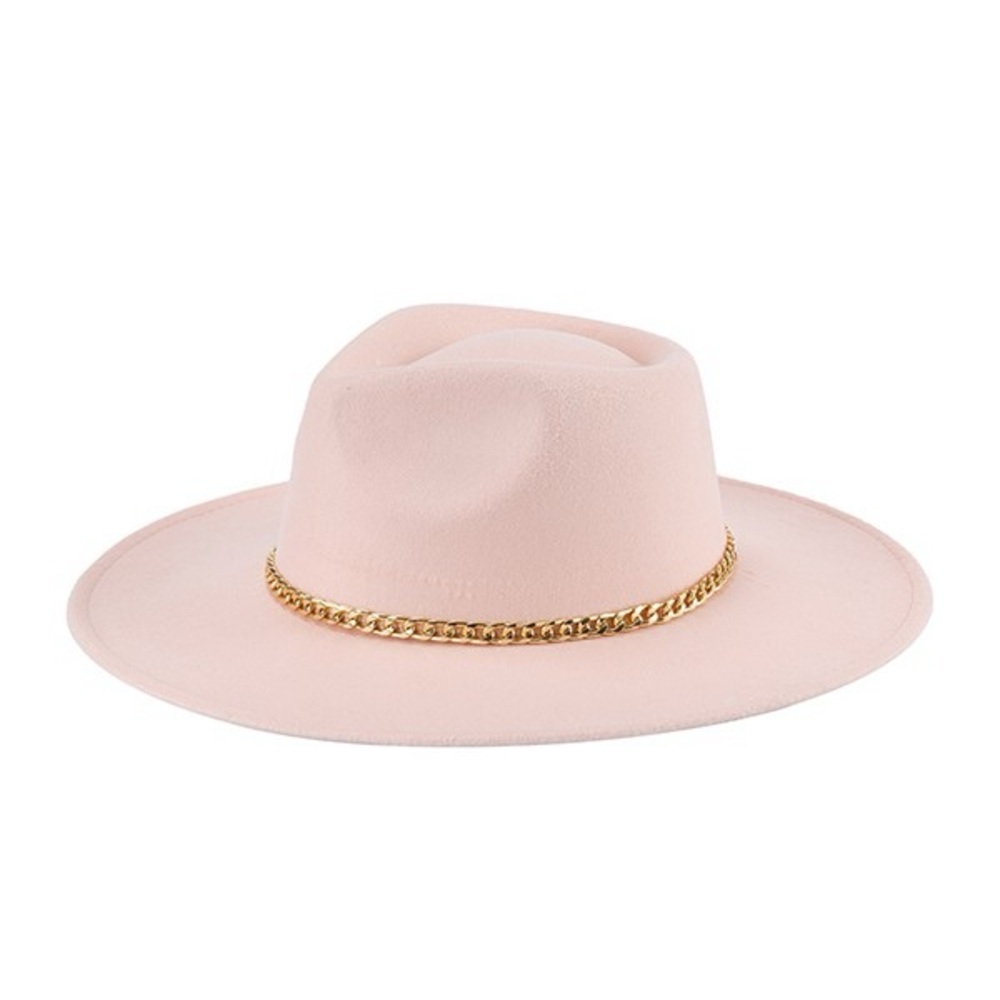 Elegant Pink Fedora with Gold Chain